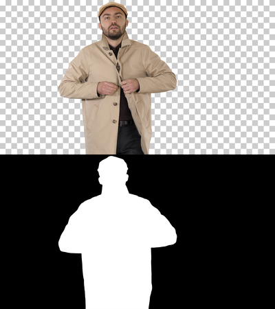 Cold weather Autumn or winter day Man in trench buttons up, Alpha Channelの写真素材