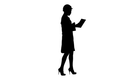 Silhouette Woman engineer with tablet making video call.の写真素材