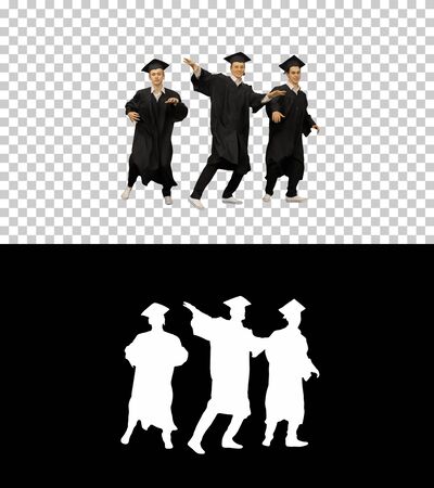 Graduating male students dancing together, Alpha Channelの写真素材