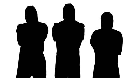 Silhouette Team of scientists or doctors in protective suitsの写真素材