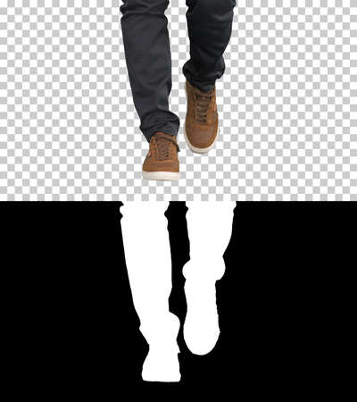 Men walking in autumn sneaker shoes, Alpha Channelの写真素材
