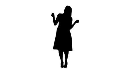 Silhouette Girl in summer dress dancing to music.の写真素材