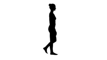 Silhouette Yoga woman walking,の写真素材