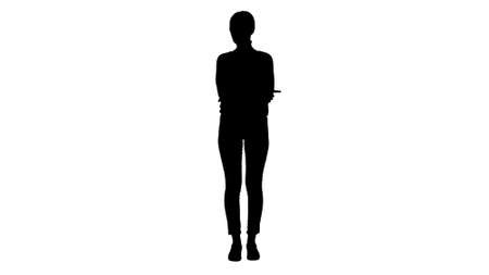 Silhouette Casual woman standing doing nothing.の写真素材