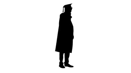 Silhouette Male graduate in gown and mortarboard having conversaの写真素材