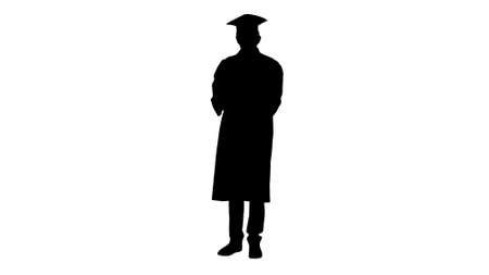 Silhouette Graduate student texting message on the phone.の写真素材