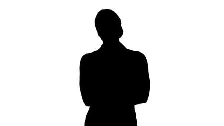 Silhouette Smiling business woman with folded hands.の写真素材