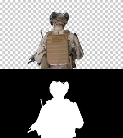Ranger in combat uniform walking, Alpha Channel with Silhouetteの写真素材