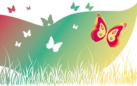 Colorful wave with butterflies silhouettesのイラスト素材