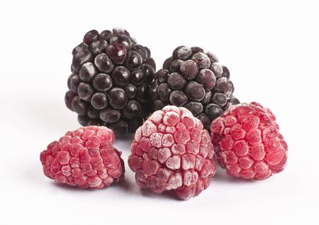 frozen raspberries and blackberries の写真素材