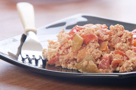 scrambled eggs with peppers の写真素材