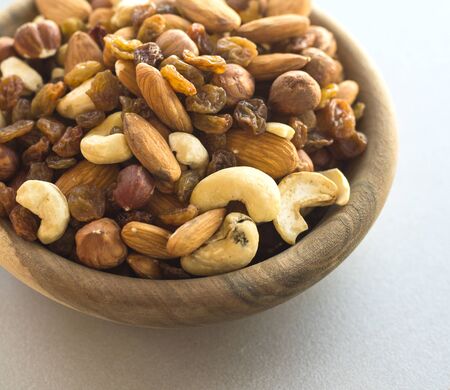 wooden bowl with mix nutsの写真素材