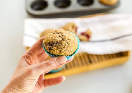 banana and raspberry muffin close up