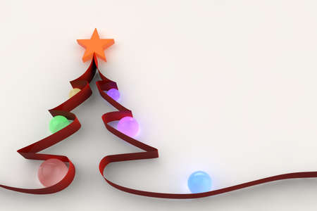 Red Christmas Ribbon with glass baublesの写真素材