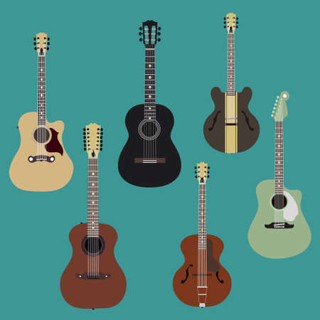 acoustic guitars on colored background isolated flat styleのイラスト素材