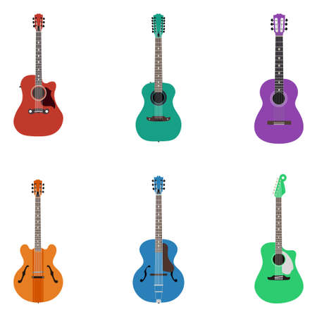 acoustic guitars on colored background isolated flat styleのイラスト素材