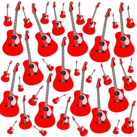 red acoustic guitars on white background isolatedのイラスト素材