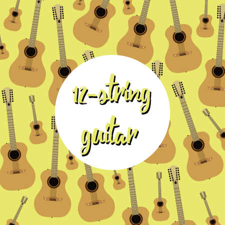 twelve string acoustic guitars on colored background with the textのイラスト素材