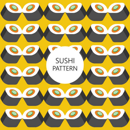 sushi pattern on color background flat style. fast food. japanese cuisineのイラスト素材