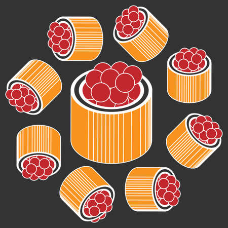 sushi pattern on dark background flat style. fast food. japanese cuisineのイラスト素材