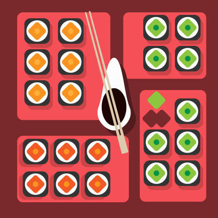 sushi pattern on dark background flat style. fast food. japanese cuisineのイラスト素材
