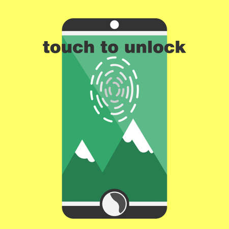 biometric fingerprint scaner on smartphone flat style black colorsのイラスト素材