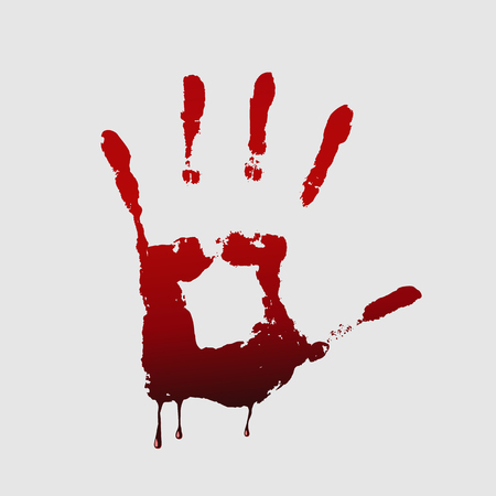 Close up of  bloody handprint on white background.のイラスト素材