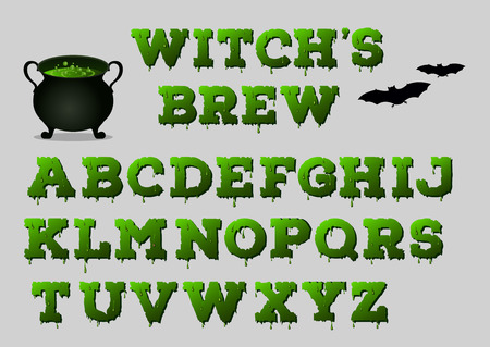 Witch's brew alphabet with cauldron for your design. Halloween concept. Vector illustrationのイラスト素材