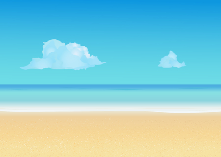 Summer background with tropical beach. Summer vacation, seashore resort, travel background. Vector illustrationのイラスト素材