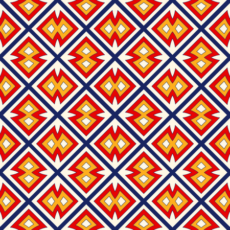 Bright ethnic abstract background. Seamless pattern with symmetric geometric ornament. Ornamental mosaic texture. Vector illustrationのイラスト素材
