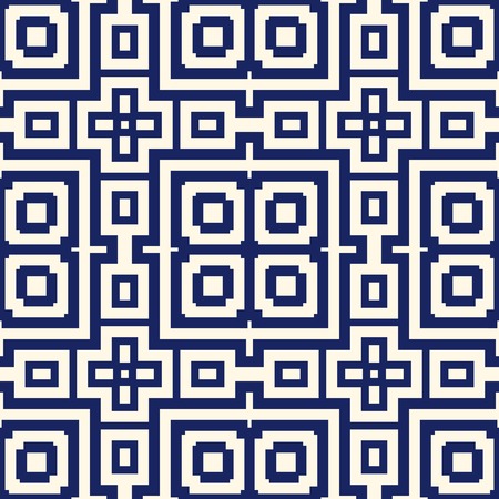 Seamless pattern with symmetric geometric ornament. Navy color abstract background. Vector illustrationのイラスト素材