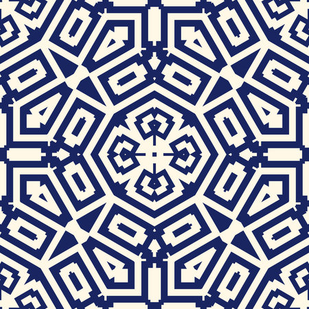 Seamless pattern with symmetric geometric ornament. Navy color abstract background. Vector illustrationのイラスト素材
