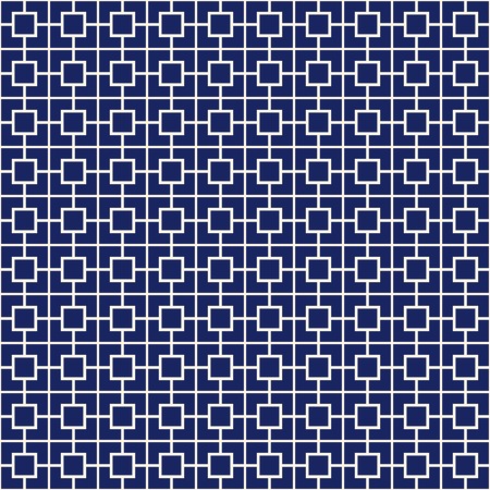 Seamless pattern with symmetric geometric ornament. Navy color square chain abstract background. Vector illustrationのイラスト素材