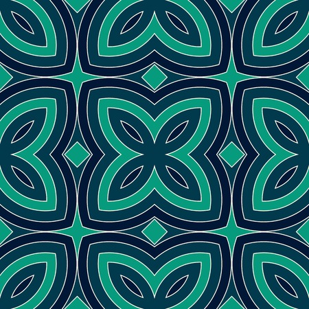 Green floral abstract background. Seamless pattern with symmetric geometric ornament. Ornamental mosaic texture. Vector illustrationのイラスト素材