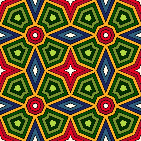 Bright ethnic abstract background. Kaleidoscope seamless pattern with decorative ornament in african style. Ornamental vivid wallpaper. Vector illustrationのイラスト素材