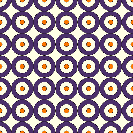 Seamless pattern with symmetric geometric ornament in Halloween traditional colors. Abstract background with repeated circles. Vector illustrationのイラスト素材