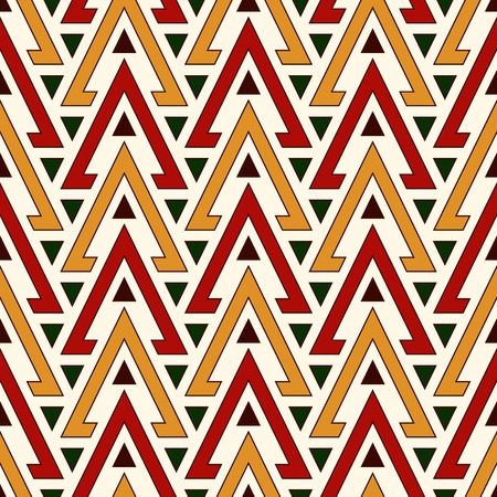 Bright hollow and solid triangles on white background. Repeated figures wallpaper. Ethnic ornamental motif. Seamless pattern with geometric ornament in african style. Vector artのイラスト素材