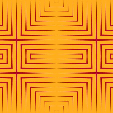 Seamless pattern with red colors sharp lines on yellow background. Optical illusion effect wallpaper. Bright abstract ornament. Ethnic and tribal motifs. Vector illustrationのイラスト素材