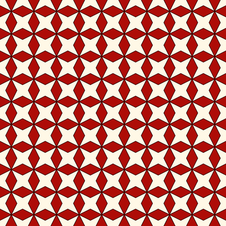 Red and white colors seamless pattern with stylized repeating stars. Simple geometric ornament. Modern stylish texture. Scrapbook digital paper, textile print, page fill. Vector illustration.のイラスト素材
