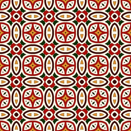 Bright seamless pattern with geometric ornament in Christmas traditional colors. Colorful abstract background. Ethnic and tribal motifs. Ornamental vivid wallpaper. Vector illustrationのイラスト素材