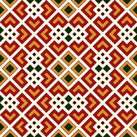 Bright seamless pattern with repeated geometric forms. Ornamental abstract background. Ethnic and tribal motifs. Digital paper, textile print, page fill. Vector artのイラスト素材