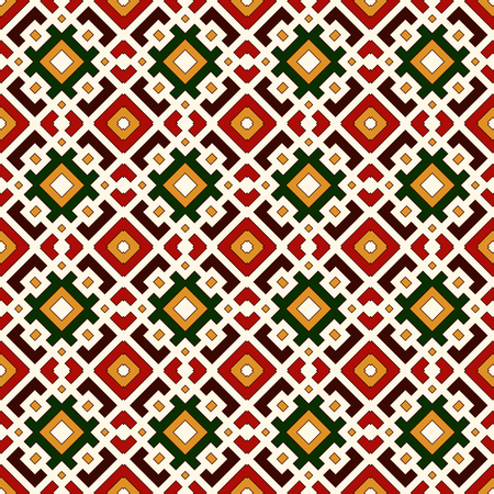 Bright seamless pattern with repeated geometric forms. Embroidery stylized ornamental abstract background. Ethnic and tribal motifs. Digital paper, textile print, page fill. Vector artのイラスト素材