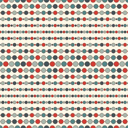 Seamless pattern with repeated horizontal lines and circles. Strings of beads motif. Minimalist geometric background. Retro colors digital paper, textile print, page fill. Vector illustrationのイラスト素材