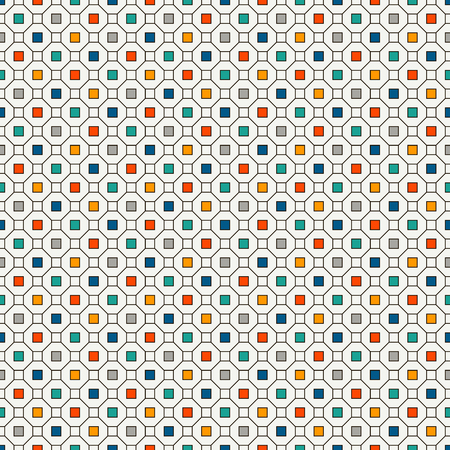 Repeated bright squares abstract background. Minimalist seamless surface pattern with geometric ornament. Simple modern print. Checkered wallpaper. Vector artのイラスト素材
