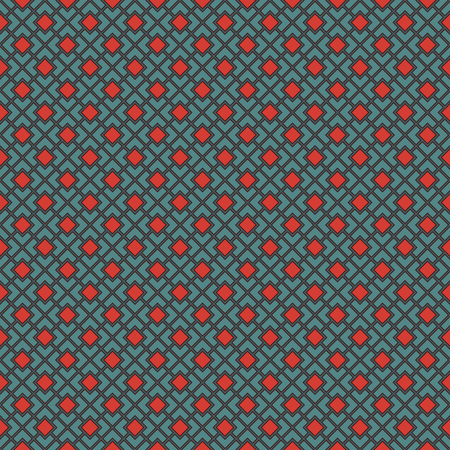 Seamless pattern with symmetric geometric ornament. Red and blue color diagonal square chain...