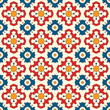 Ancient mosaic wallpaper with floral motif. Eclectic ceramic tile ornament.