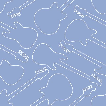 Seamless pattern with white outline of bass guitars on blue background. Music wallpaper. Vector illustrationのイラスト素材