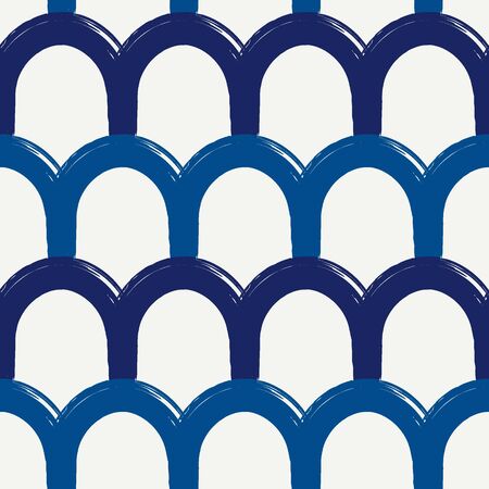 Paint brush seamless pattern. Freehand grunge design background. Round scale, arch motif oriental ornament. Trendy handdrawn geometric print. Modern artistic hand drawn abstract vector wallpaperのイラスト素材