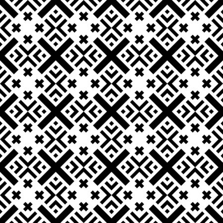 Seamless pattern with ethnic ornament. Embroidery background. Tribal wallpaper. Ethnical folk image. Tribe motif. Ancient mosaic. Digital paper, web design, textile print, backdrop. Vector art work.のイラスト素材