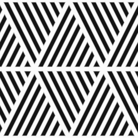 Black diagonal lines on white background. Seamless surface pattern design with linear ornament. Slanted strokes wallpaper. Hash stroke motif. Digital paper with angled stripes for textile print.のイラスト素材